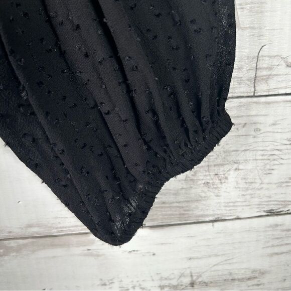 ZARA Faux Leather Embroidered Pindot Chiffon Black Cropped Top L - Picture 5 of 7